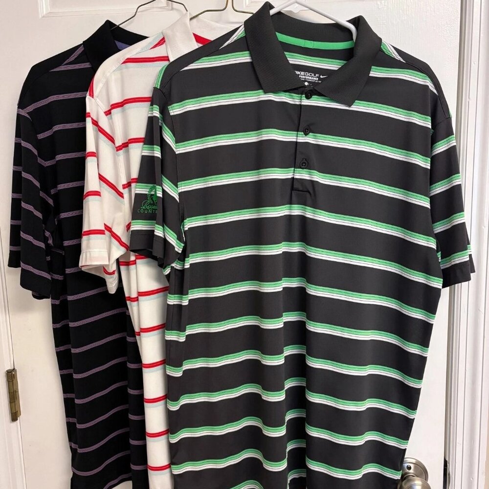 Men’s Nike Golf Tour Performance Dri-Fit Golf Shirt Lot of 3 Large Club Logos